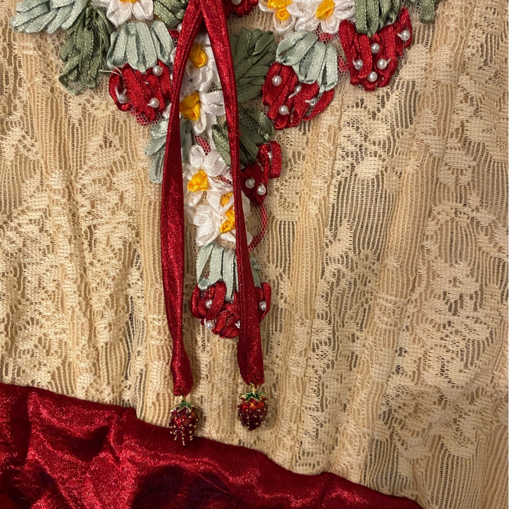 Red and Cream Lace Appliqué Wedding Dress - Picture 7 of 10